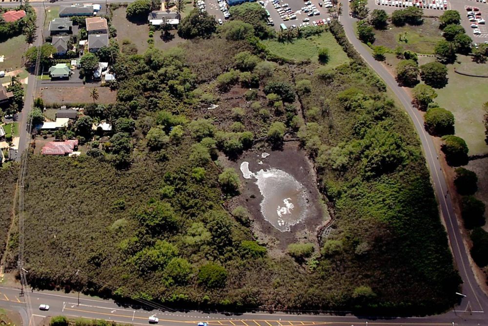 2008 aerial view. The village site of Kāneiolouma remains completely hidden from Poipu road, as it has been for many years. 