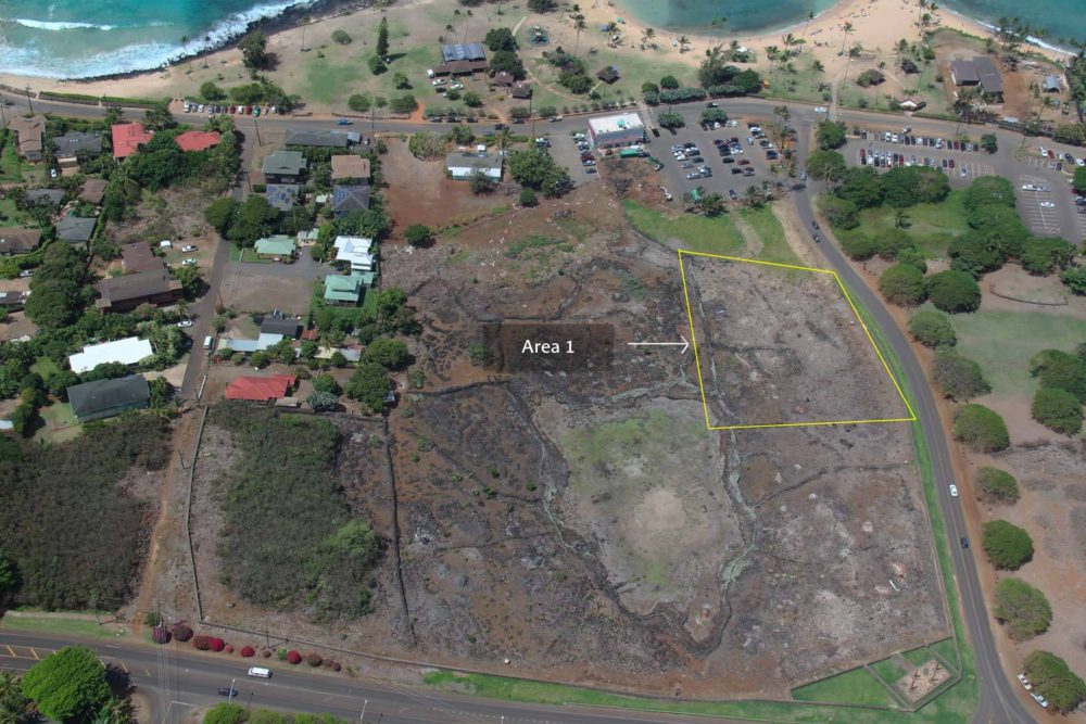 2015 aerial view. Restoration will move around the outside of the makahiki arena, starting with Area 1.