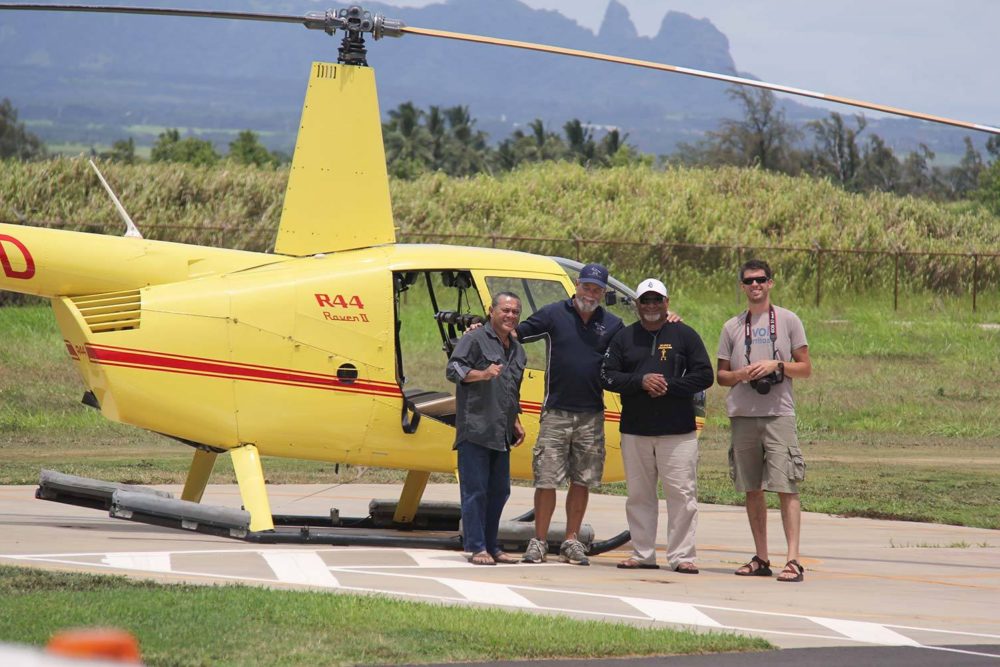 2014 Crew - Our pilot, along with photographer James Aikman, and cultural advisor Keamoku Kapu.